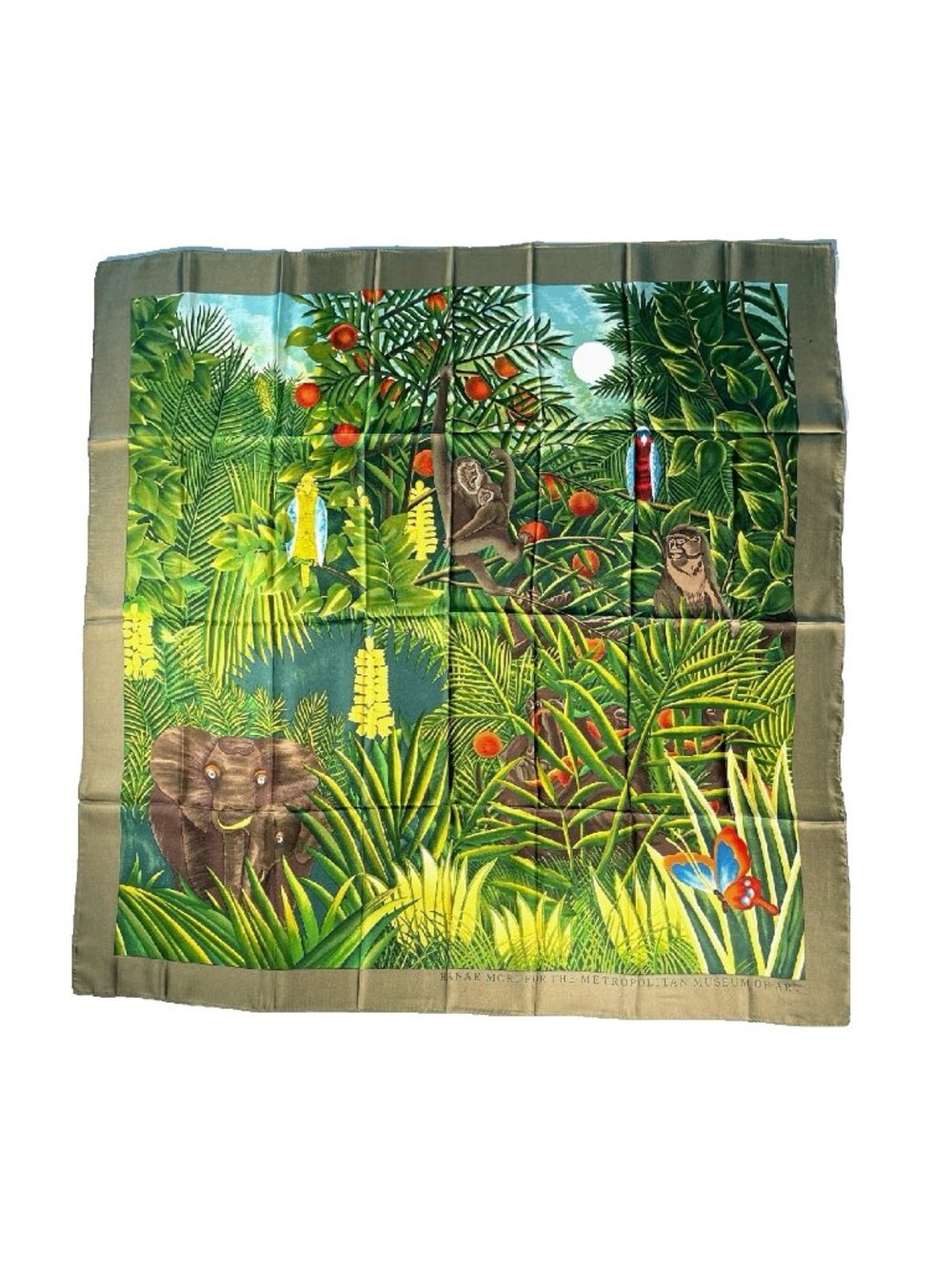 Vintage Hanae Mori for Metropolitan Museum Silk Scarf Jungle Animal Print 35"
